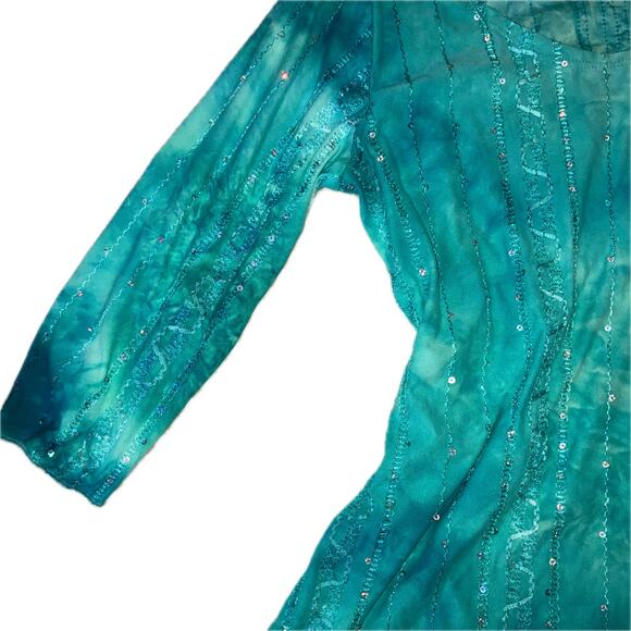 Tie dye sequin ribbon turquoise tunic top fairycore boho hippie mermaidcore Y2K - Picture 3 of 5